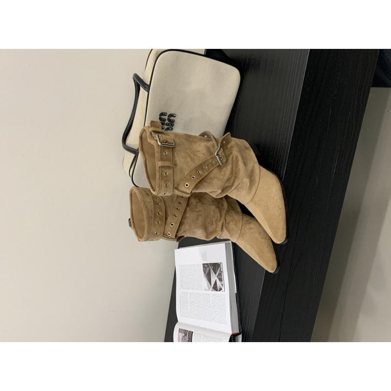 

2025 New American Spice Girls Belt Buckle Pants Boots Short Boots Women s Boots Pointed Western Cowboy Boots 40 темные хаки