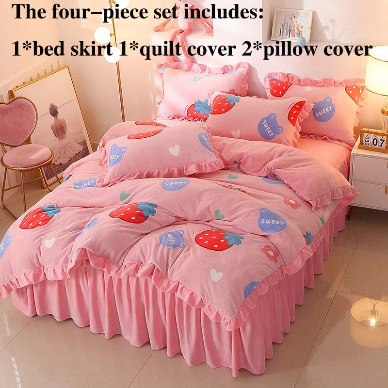 Silný mléčný samet Čtyřdílná sukně na postel Povlak na polštář Povlak na polštář Plus sametový teplý oboustranný povlak na přikrývku Sada ložního prádla