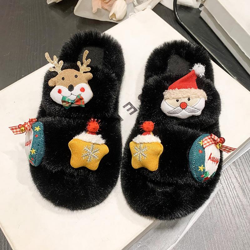 Christmas Elk Cotton Slippers For Women New Halloween Bedroom Soft Winter Indoor Shoes Warm Closed Toe Plush Cotton Slippers