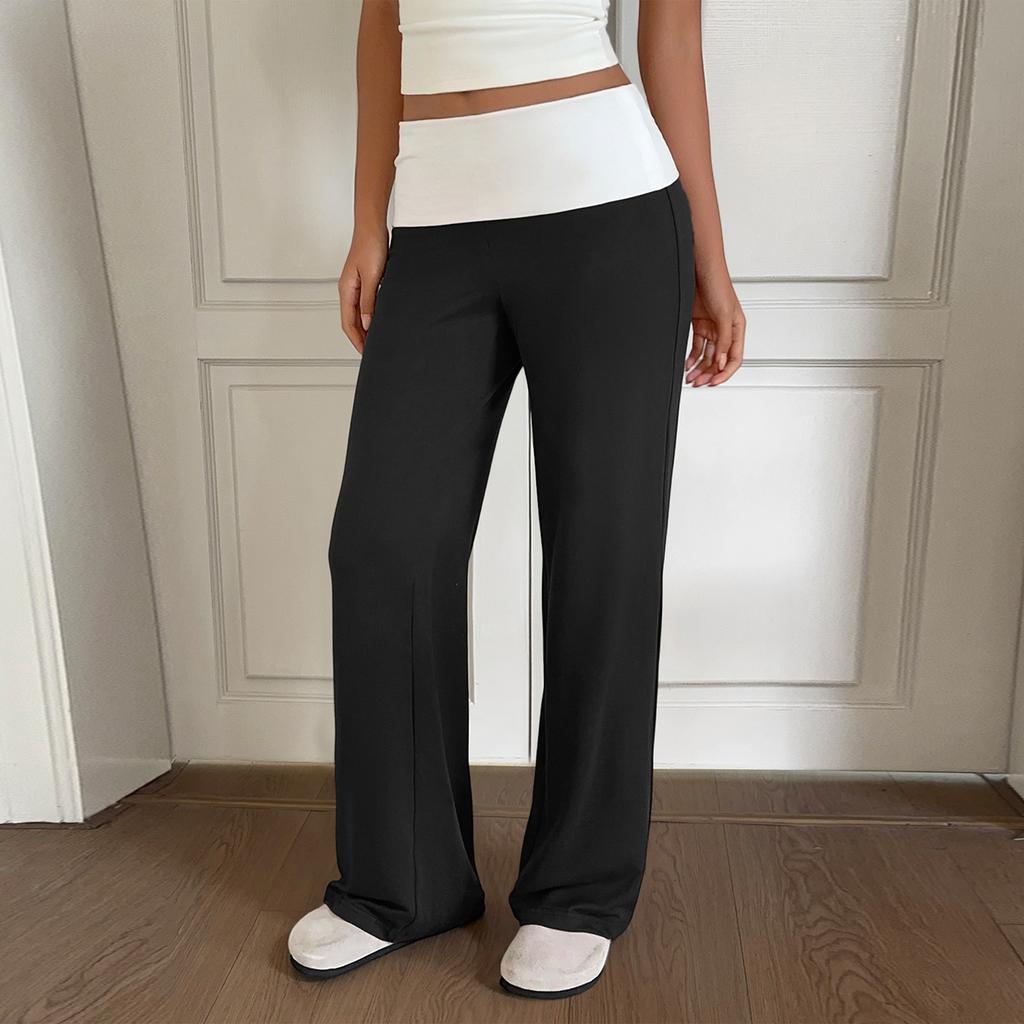 Women Low Waist Patchwork Flared Yoga Pants Stretchy Athletic Casual Trousers for Fitness and Leisure Wear