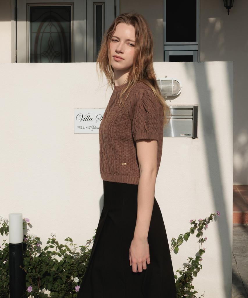 DEHEVE Half Sleeve Cable Knit [Brown]