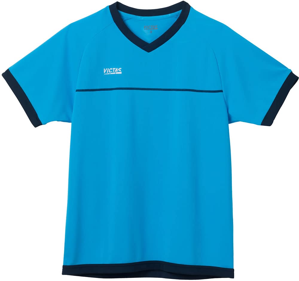 

VICTAS Table Tennis Color Stitch Game Shirt, J.T.T.A (Japan Table Tennis Association) Approved, Turquoise/Navy (5160) L612212
