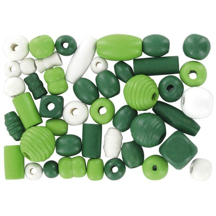 Perles en bois 0,5 à 2 cm Assortiment vert 50 pièces