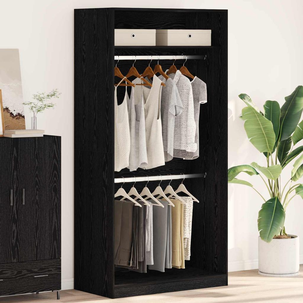 Wardrobe with Shelf Black Oak Effect 100 X 50 X 200 Cm
