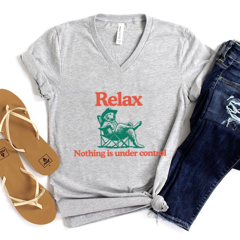 Golden Retriever Vintage Shirt Relax Nothing Is Under Control Golden Mom Tshirts Vneck Women Clothing Fashion Casual Tops