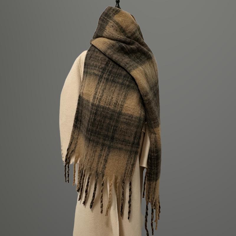 Women's Faux Cashmere Plaid Scarf - Korean Style, Thick & Warm Autumn/Winter Shawl