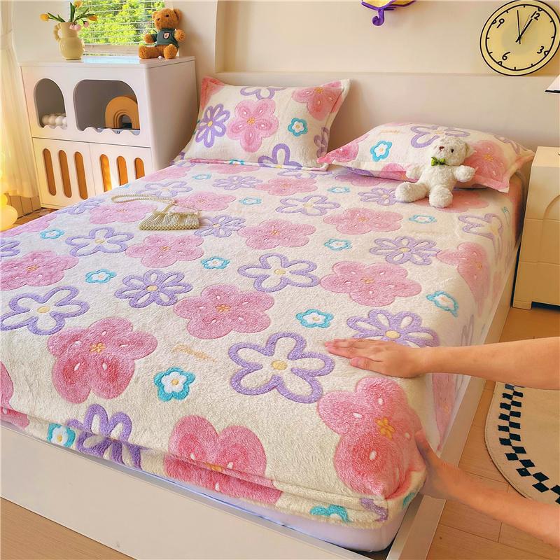 1pc Warm Bed Sheets for Winter Thick Flannel Fleece Fitted Bed Sheets Reactive Printed Drap De Lit Single/Queen/King Drap Housse