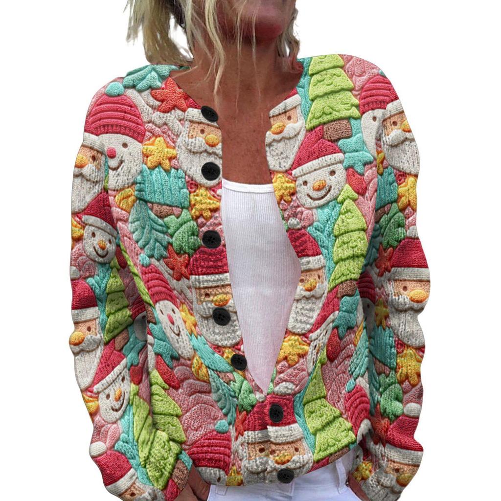 Round Neck Long Sleeve Christmas Cardigan Sweater YXX-YK01