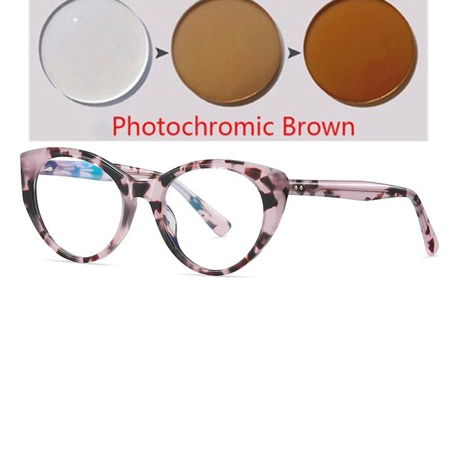 Blattrahmen, blaues Licht blockierende Katzenaugen-Korrekturbrille, Damen, Studentin, Myopie, photochrome Brille, 0 – 0,5 – 0,75 bis –6,0