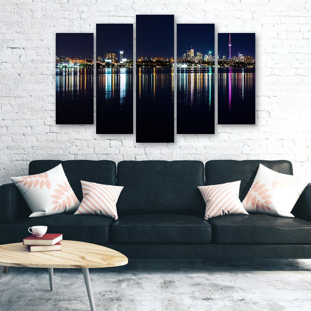 Pięcioczęściowy obraz na płótnie New York Skyline Night