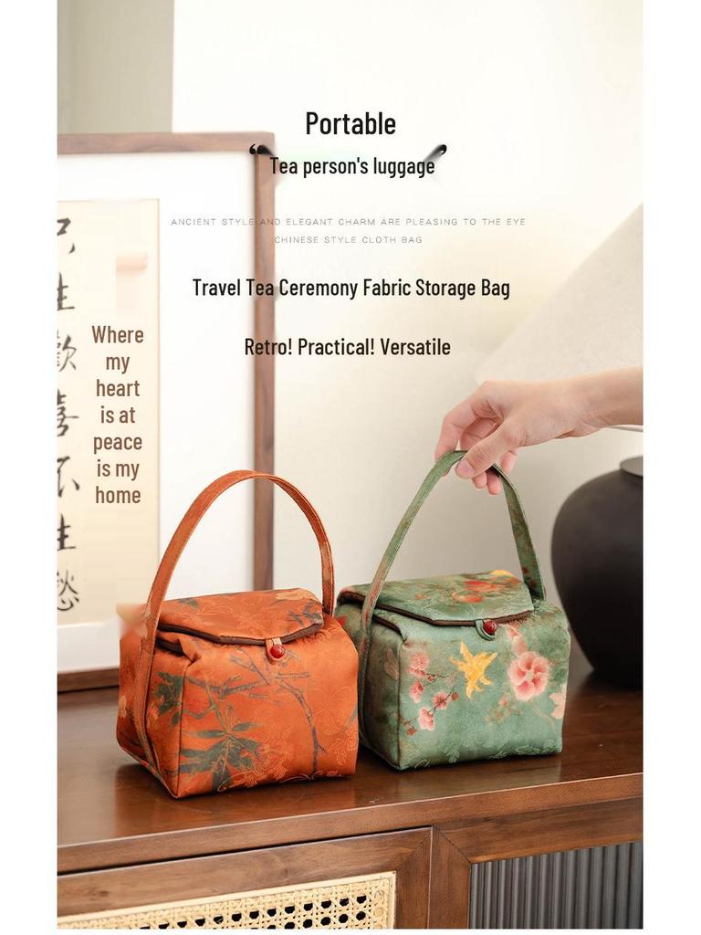 Portable Shockproof Quilted Silk Tea Set Bag - Handheld, Thickened, Outdoor Travel Protection