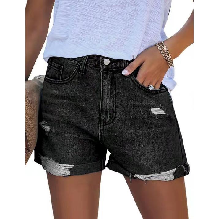 

Новые рваные ретро повседневные джинсовые шорты женские S чёрный