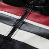 Men Jacket Color Block Long Sleeve Pockets Stand Collar Faux Leather Zipper Coat for Working