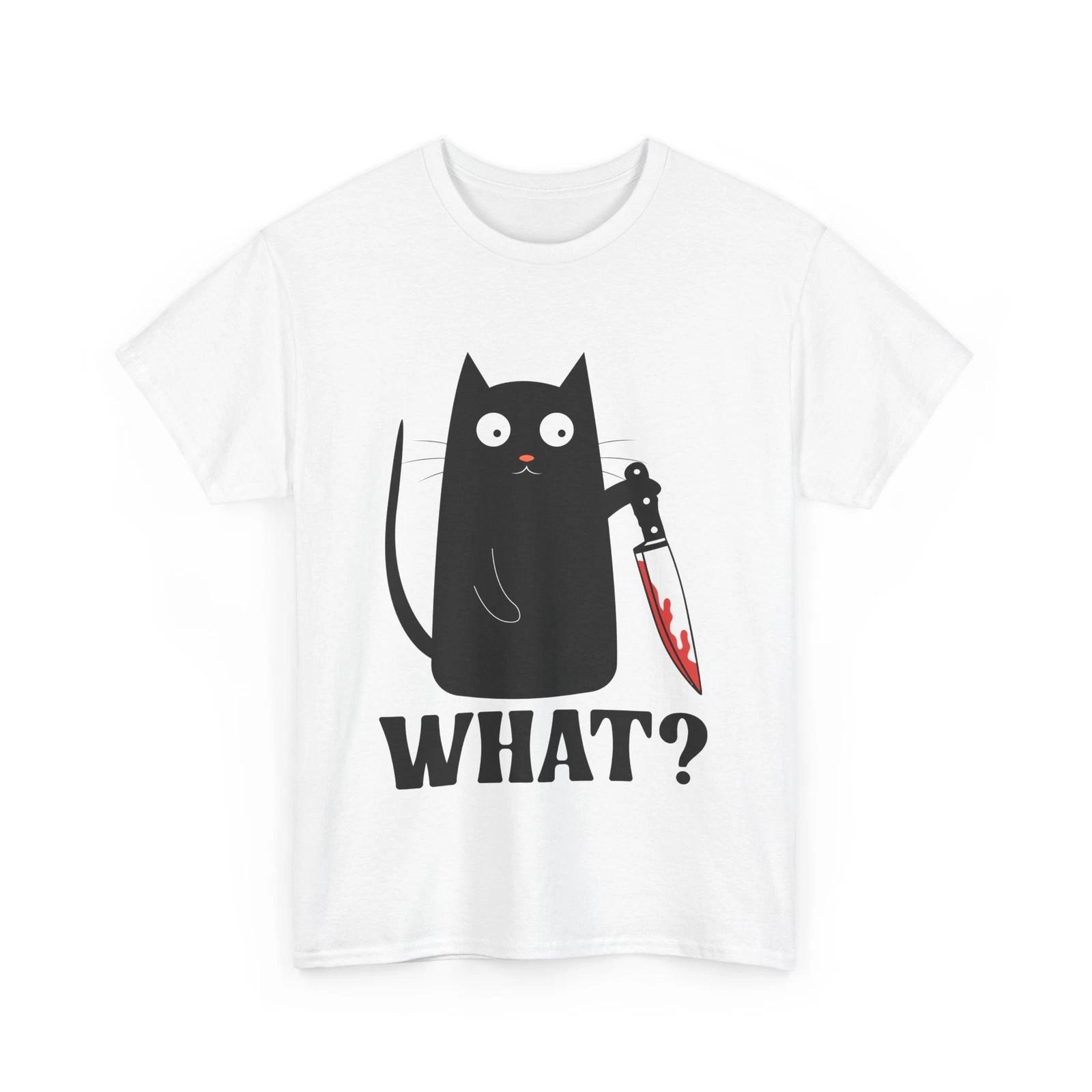 Cat Shirt, Cat What? Tee, Cat With Knife Shirt, Cats Owner Women Men Shirt L
