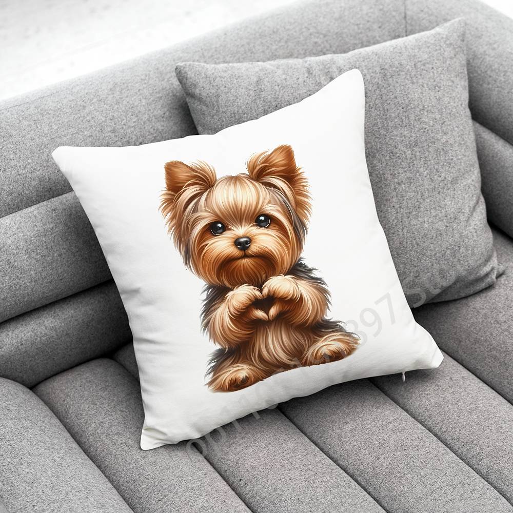 Yorkshire Terrier Dog Puppy Throw Pillow Case For 30x30cm 40x40cm 45x45cm 50x50cm 55x55cm Square Sofa Pillowcase Shell