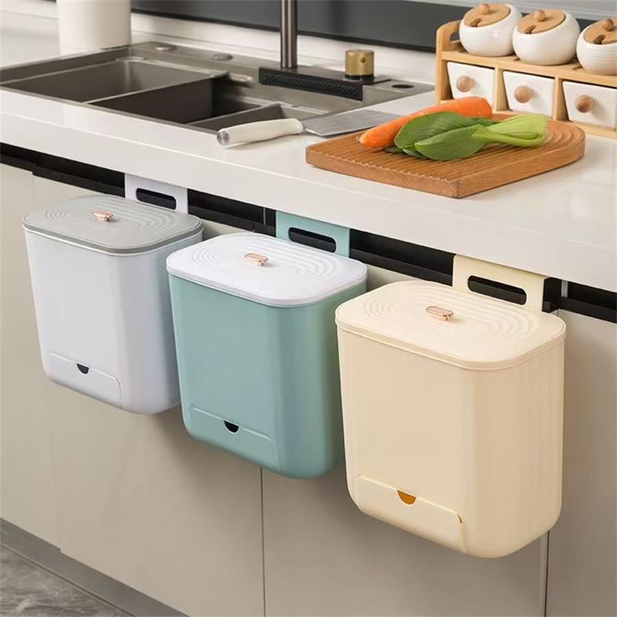 Wall Mounted Trash Can Household Galley Waste Bin Hanging Bathroom Trash Can With Lid Food Garbage Bin Kitchen Accessories
