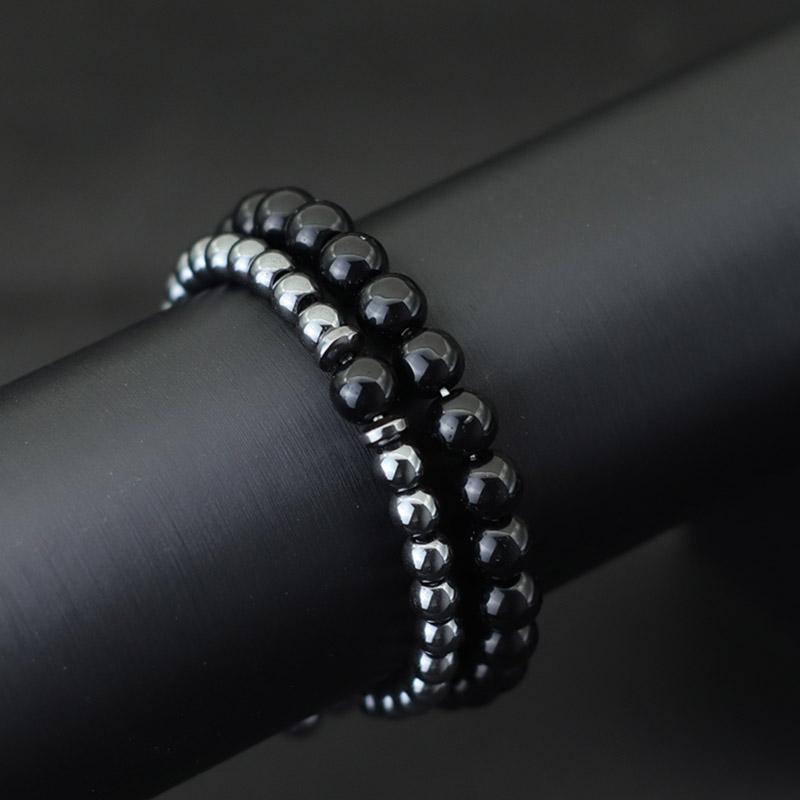 New Fashion Men Bracelet Set Black Onyx Stone Beaded Braclet Hematite Healing Braslet Luxury Zirconia Brazalete Gifts For Him