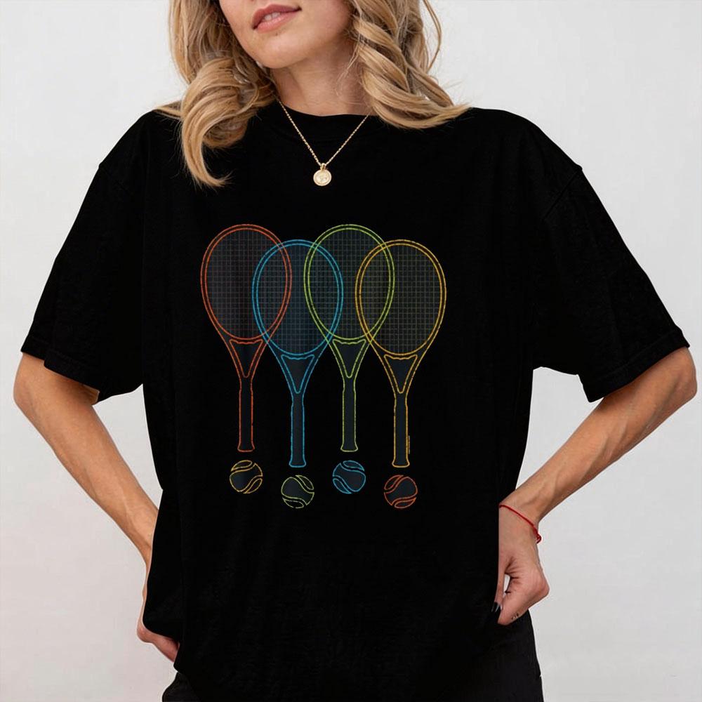Tennis T Shirt Women Unisex Rackets Balls Cool Tennis Shirt Oneck Graphic Print Outdoor Sports Enthusiasts Clothes Fashion Tops
