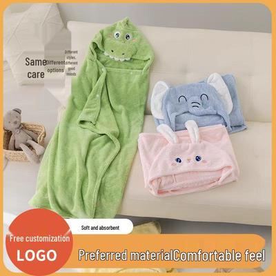 Kapuzen-Baby-Badetuch aus Korallenfleece - Cartoon-Design, Saugfähiger tragbarer Poncho-Bademantel