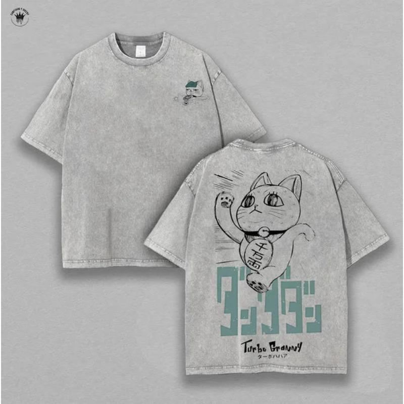Turbo Granny Print T-shirt Anime Dandadan Clothing Men Women Cotton Tshirts Retro Washed T Shirt Harajuku Male Oversized Tops