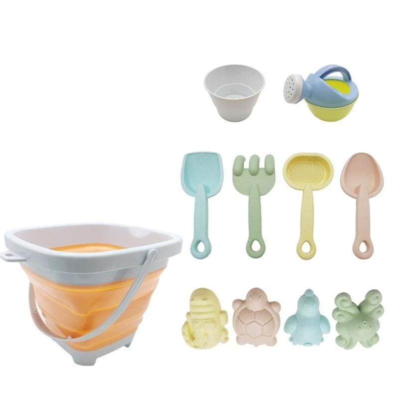 

Toddler Sand Toy Beach Set with Bucket Watering Can Shovel Sea Fish Molds for Building Creative Sand Castles Toy 11pcs помаранчевий