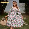 IHUASU Fashion Summer Spring Long Sleeve Square Collar Casual Dresses