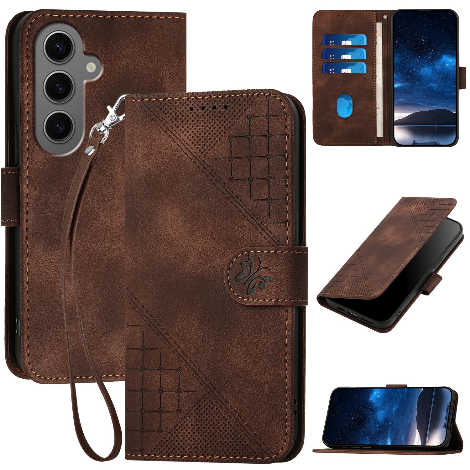 

For Samsung Galaxy S24+ Leather Wallet Case Butterfly Flower Imprinted Phone Cover with Strap E
