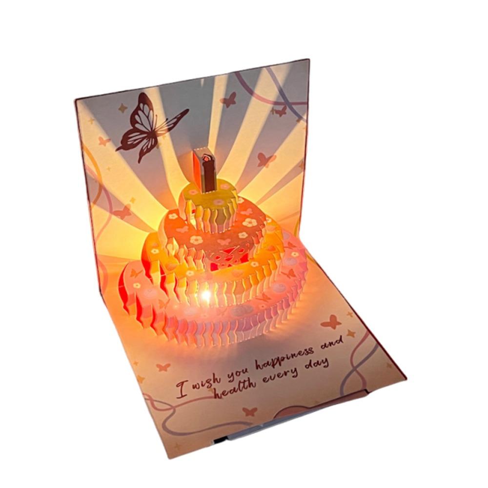 Music Light Happy Birthday Card Four-Layer Birthday Cake Gift Card  Party Party Supplies E2