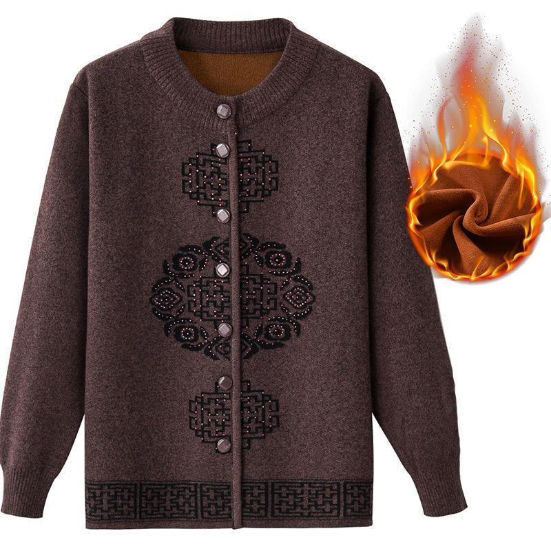 Zimní dámské termoprádlo Plus sametový silný svetr kabát Středního věku a starší oblečení