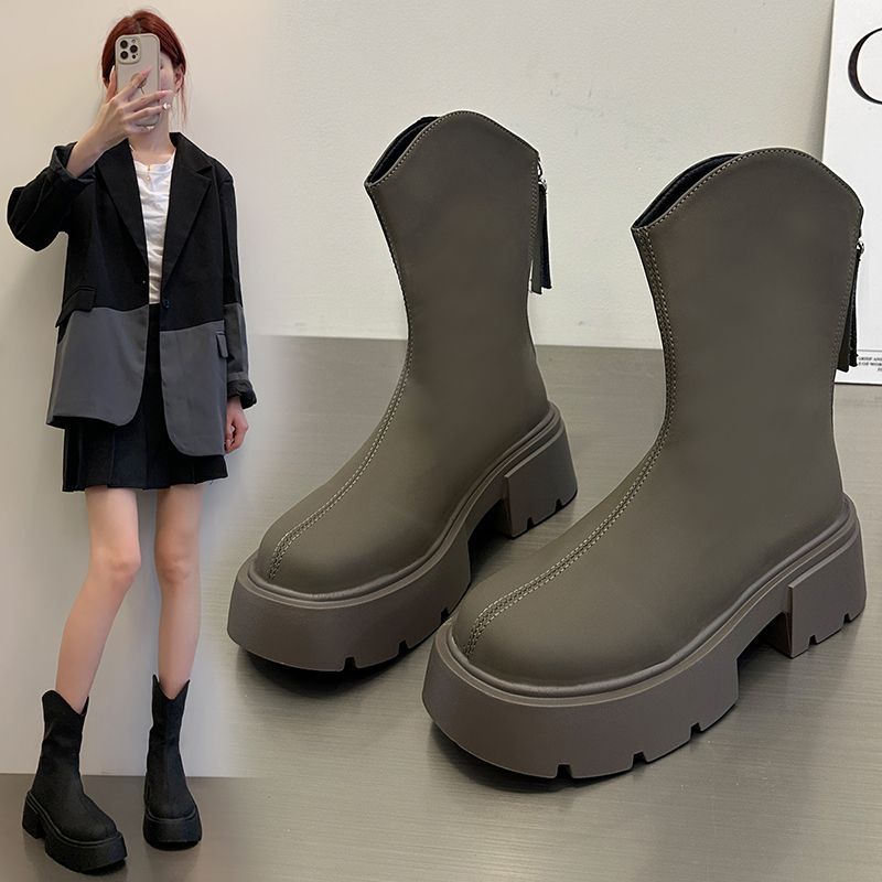 Inner Heightening Women's Boots 2025 Autumn and Winter Short Boots Versatile Small Thick-soled Martin Boots Short Thin Boots with Skirts