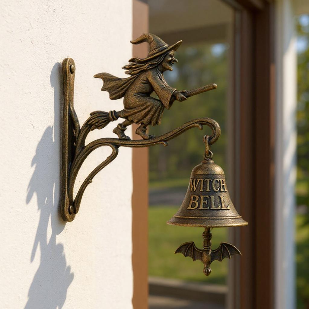 Vintage Witch Doorbell Multi-Purpose Halloween Witch Bells Wear Resist Broom-Riding Witch Bell for Front Doors Porch