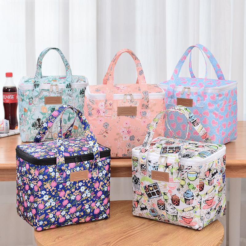 Printed Outdoor Picnic Bag Ice Pack Takeaway Insulation Pack Fresh Portable Lunch Box Bag Travel Food Storage Breakfast Bag