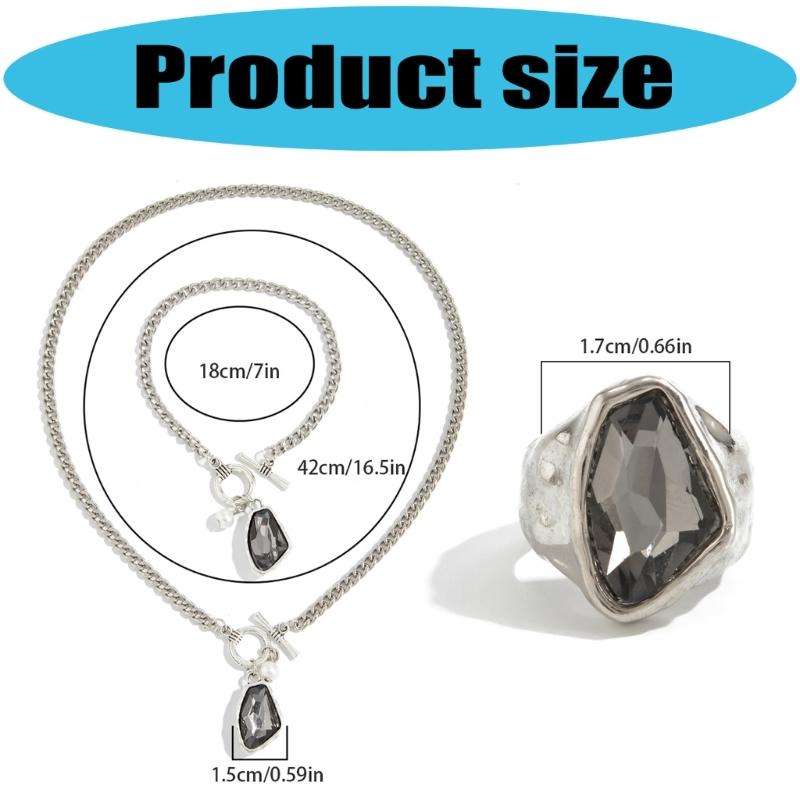Pack Of 2 Modern Black Acrylic Irregular Necklace Bracelet Jewelry Set Finger Rings For Daily Wear Parties Gifts