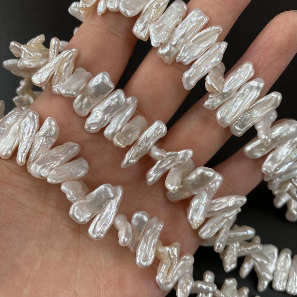 1String, Irregular Pearls, 5×20-6×22mm, White Natural Freshwater Pearl Beads for Jewelry Making DIY Supplies, Women's Craft Gifts 36cm