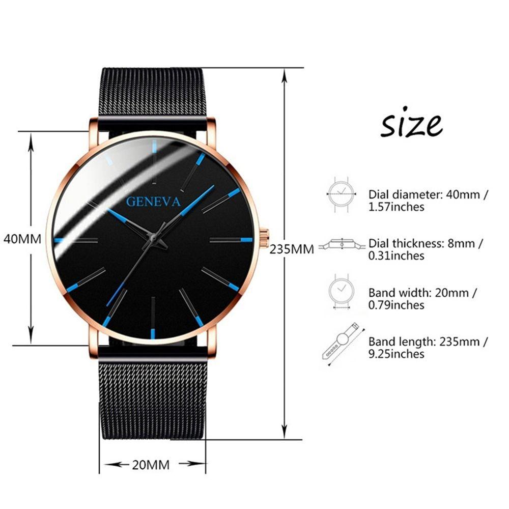 Classic Black Ultra Thin Watches Alloy Mesh Belt Quartz Watch Luxury Mens Wristwatch  Leisure Time