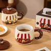 Creative Cartoon Ceramic Mug with Lid High Value Embossed Mug Student Gift Water Cup Home Cute Breakfast Cup