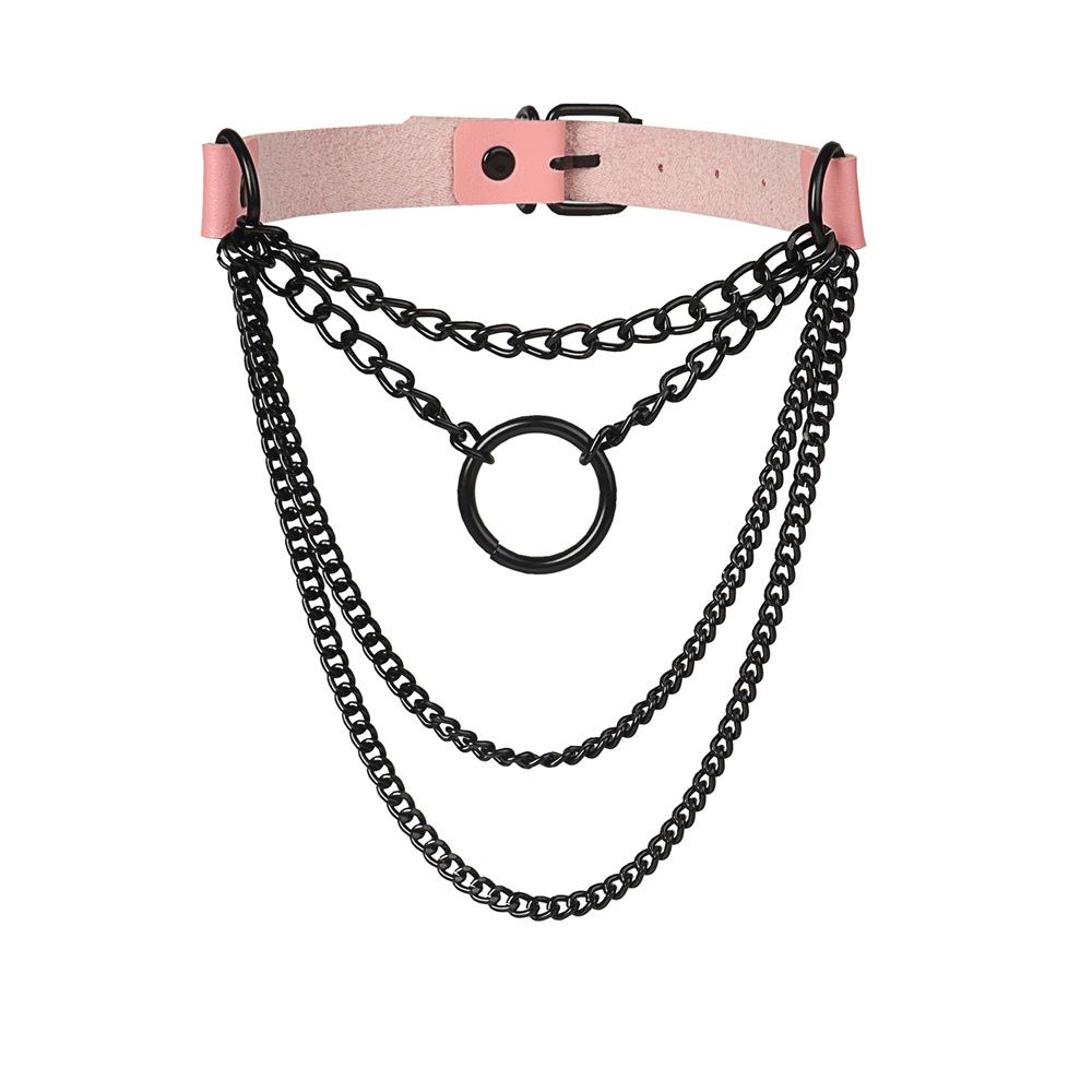 

Многослойная цепочка панк чокер ошейник готический кулон ожерелье женские кожаные готические ювелирные аксессуары розовый