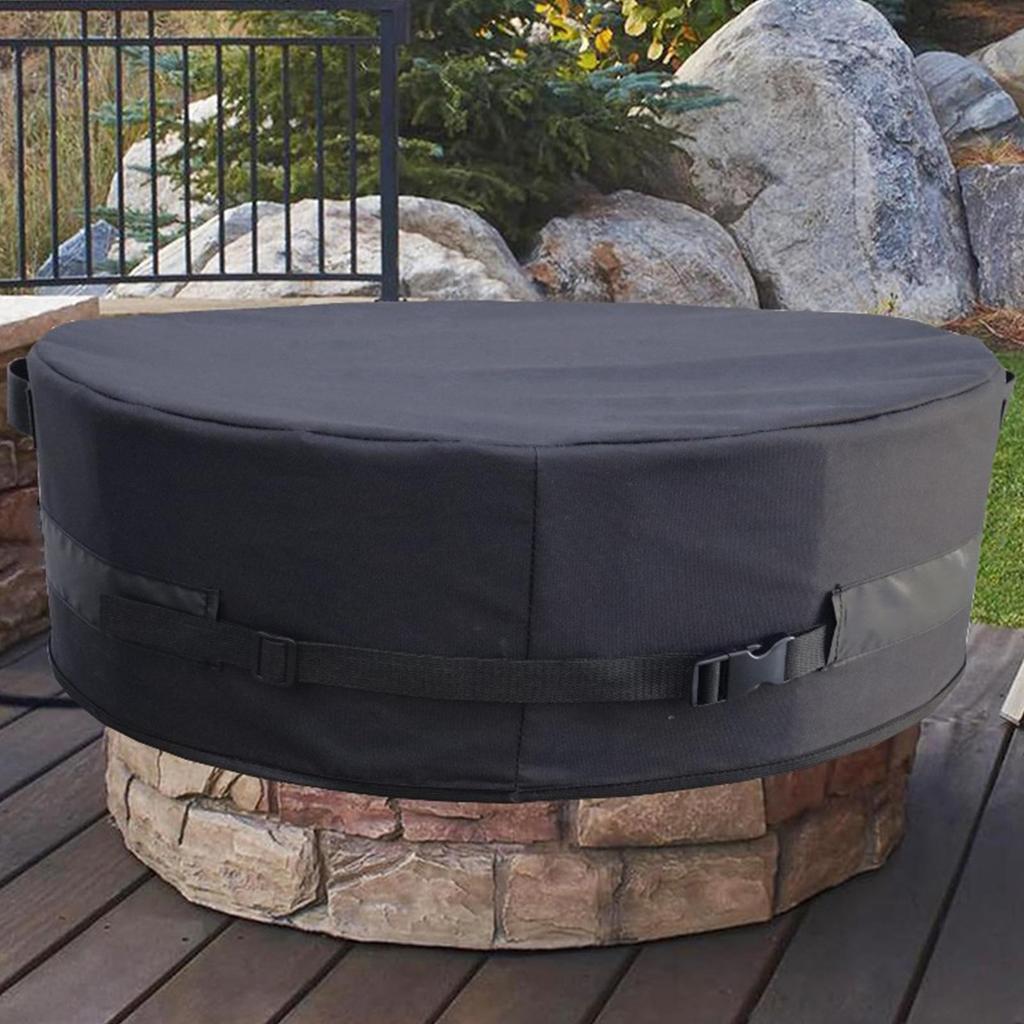 Fire Pit Cover With Handle Adjustable Dustproof Windproof Waterproof Round Fire Pit Fireplace Cover For Yard Patio Balcony Lawn