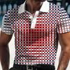 Fashionable Geometric Color Blocked Pattern 3D Digital Printing Men's Comfortable Polo Shirt
