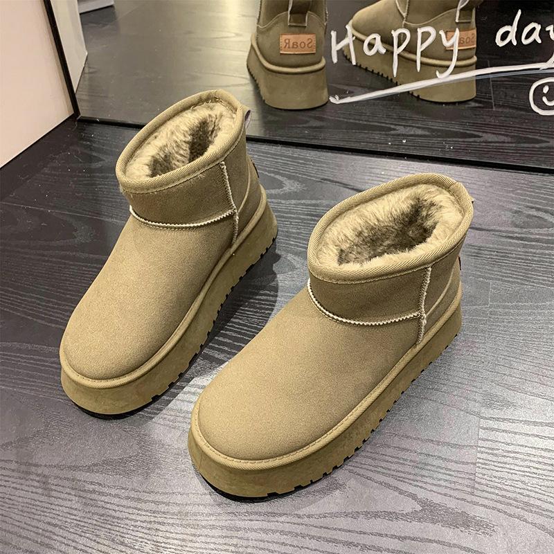 Thick-soled versatile snow boots for women to wear outside the winter new warm and heightened non-slip waterproof small cotton shoes