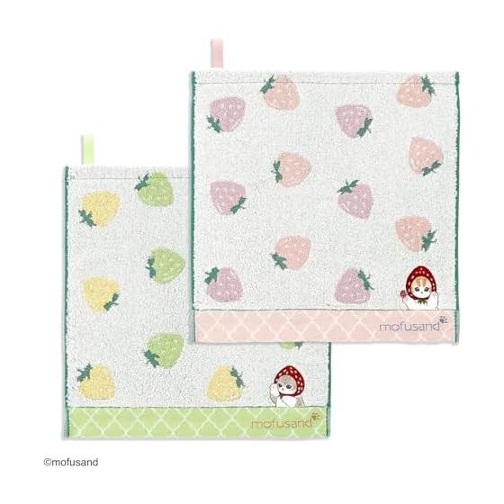 Towel Museum mofusand Strawberry Wash Towel with Loop Green Cat Cute 43-0141080 Approx. 34 x 35 cm