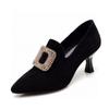 Pointed High Heels Spring New Square Buckle Metal Buckle Temperament Women's Shoes Black Sheepskin Thin Heel Deep Mouth Single Shoes