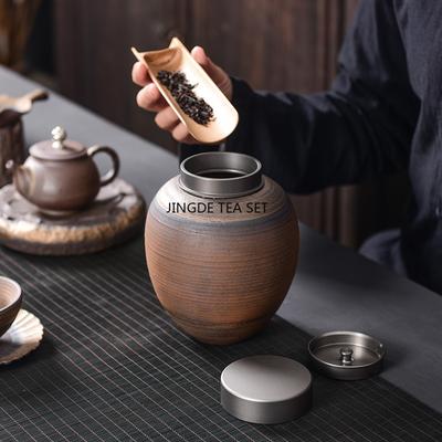 Large Coarse Pottery Tea Can Moisture-proof Retro Awakening Tea Can Ceramic Tea Sealed Storage Can
