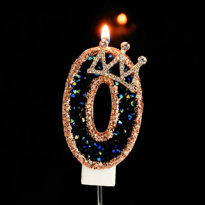 Glitzernde Schwarze Geburtstagskerzen 3D Zahlen 0-9 Kuchenaufsatz für Erwachsene Kinder 1. Geburtstagsparty Dekoration Zubehör DIY Backen