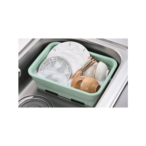 Kakusei Grinday NB-23 Folding Washtub, Square, 27.3cm X 37cm X 11.9cm, Green