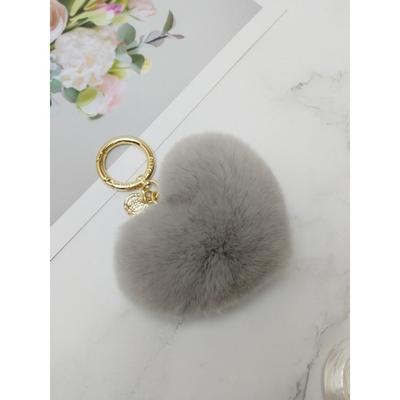 Rabbit Fur Heart Keychain & Charm - Gray