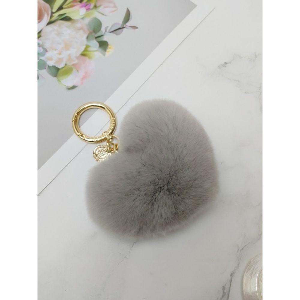 MAIA Rabbit Fur Heart Keychain & Charm - Gray