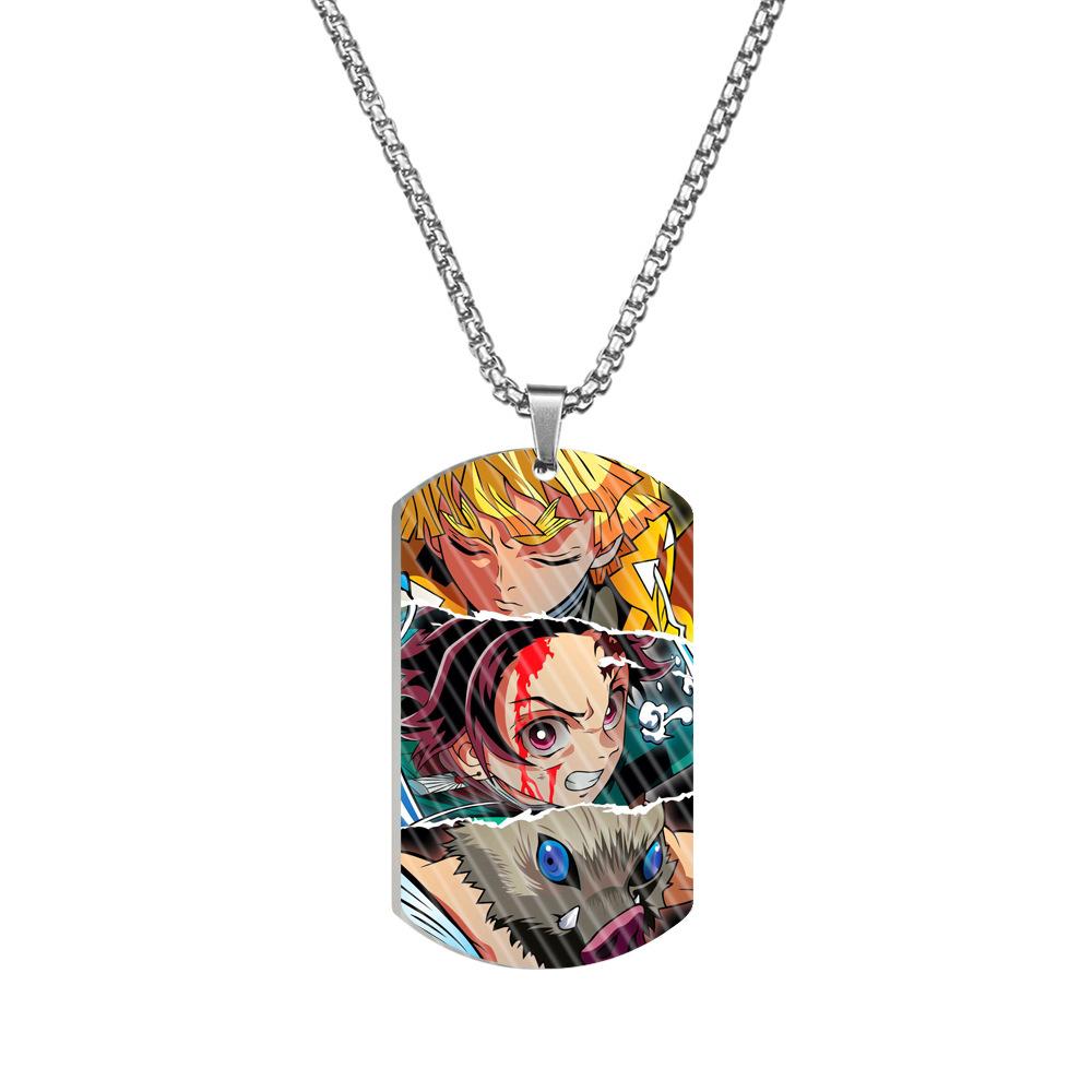Demon Slayer Kimetsu No Yaiba Tanjiro Nezuko Stainless Steel Color Printed Dog Tag Necklace Anime Cosplay Accessory Gift For