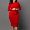 Women Elegant Office Long Sleeve High Waist Solid Bodycon Pencil Midi Dress