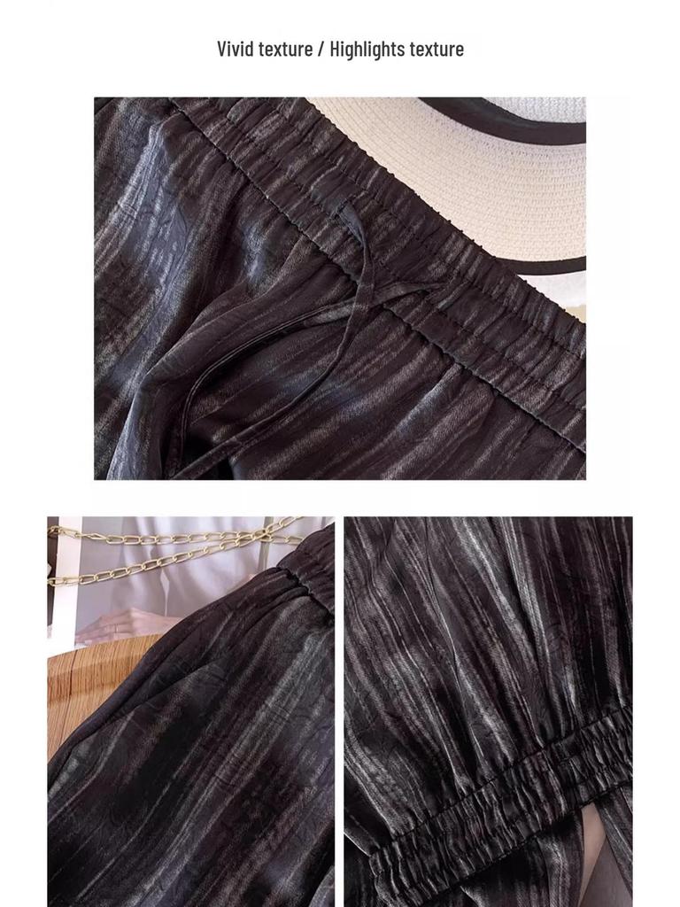 Women's Summer Breathable Wide-Leg High-Waisted Satin Pants with Sun Protection